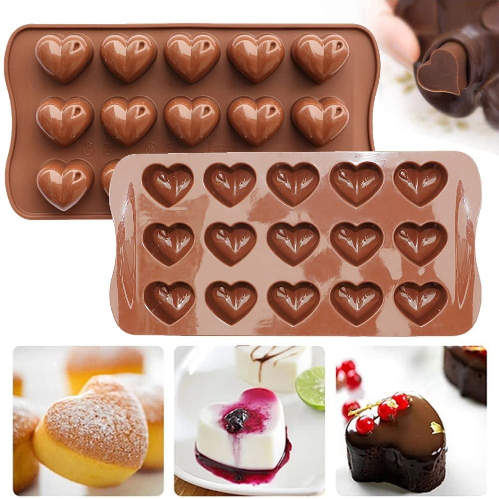 Silicone 15 Brown or Red Heart Shape Ice Cube Tray Mould Chocolate Soap Jelly 