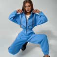 thumbnail image 2 of Women Fleece Jumpsuits Outfits Hooded Sweatshirt Set High Waist Ladies Jumpsuit Blue M, 2 of 5