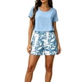 thumbnail image 5 of Enjoytime Summer Outfits for Women Solid Short Sleeve Tops with Print Shorts 2 Piece Sets Business Casual Travel Matching Clothing, 5 of 6