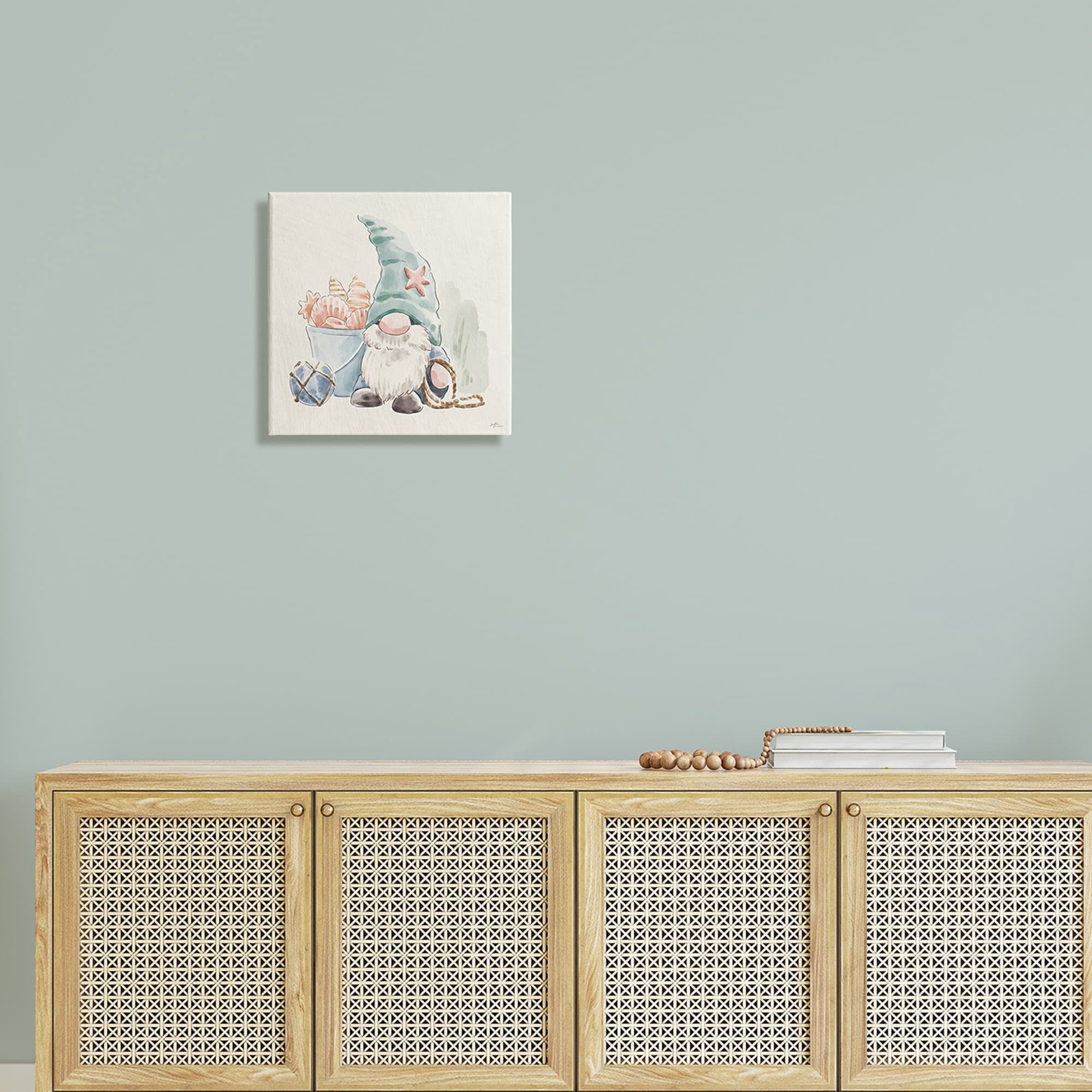 Stupell Industries Fishing Gnome Summertime Starfish Watercolor Illustration Coastal Painting Gallery-Wrapped Canvas Print Wall Art, 17 x 17, Design by Janelle Penner