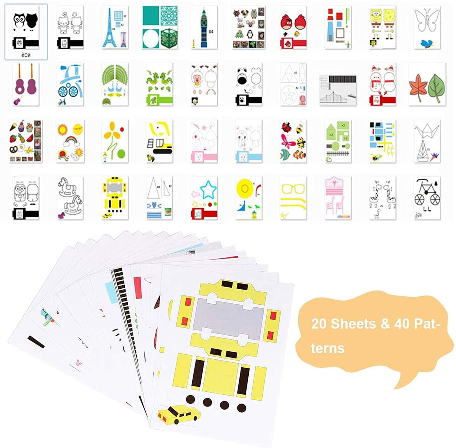 Domqga 3D Drawing Templates, 20pcs 3D Pen Printing Paper Painting Graffiti  Template 40 Cartoon Patterns for Kids DIY - Walmart.com