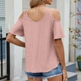 thumbnail image 6 of Fanxing Cold Shoulder Tops for Women Cutout Eyelet Blouses Short Sleeve T Shirts 2025 Summer Trendy Ruffle Sleeve Tunics Tees Shirt Pink,S, 6 of 8