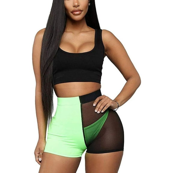 NAMZI Womens Sexy 3 Piece Outfits - Tank Crop Top Mesh See Through Shorts Sets Clubwear