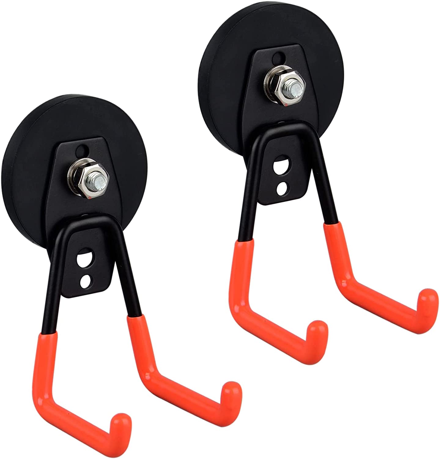 RGHJAR-Heavy Duty Magnetic Garage Hooks,Strong Large Magnet Hooks for Power Drill,Garden Tools,Hose,Pegboard,Garage, Workshop,2 Pack Magnetic Storage Holder for Indoor Outdoor Hanging(Orange)