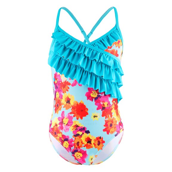 Shadoumai One Piece Swimsuit for Girls 6 Scalloped Tankini with Shorts Lightweight Cute Floral Print Bathing Suit for Girls Girls' Swimwear with Print Shorts with Chest Pad
