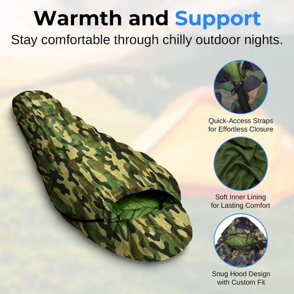 0 Degree Mummy Sleeping Bag – Military-Style, Lightweight & Waterproof for Extreme Cold, Stays Warm in 5–10°F, No-Snag Zipper, Compact Carry Bag & Travel Pillow for Camping & Backpacking