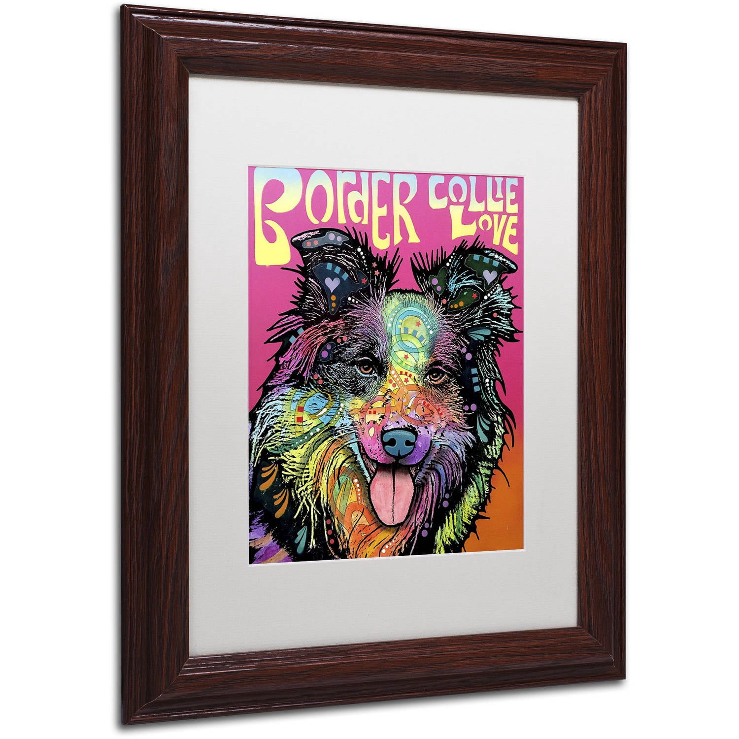 Trademark Fine Art 'Border Collie Luv' Canvas Art by Dean Russo, White Matte, Wood Frame