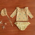 thumbnail image 2 of Sun Protection Swimsuit for Girls, Long Sleeve One-Piece with Matching Swim Hat, Polyester Fabric, UPF 50+, for Beach and Pool Use, Yellow, 2 of 8