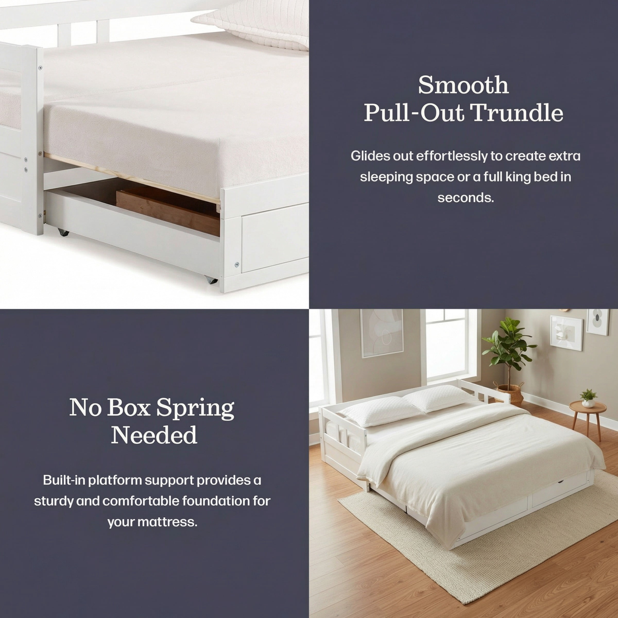 Alaterre Melody White Twin to King Daybed with Trundle and Storage Drawers