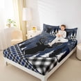 thumbnail image 5 of Feelyou Wildlife Reindeer Moose Twin Sheet Sets, Checkered Buffalo Plaid Twin Fitted Sheet, Navy Vintage Farmhouse Flat Sheet, Breathable Home Decor, 3-Piece, 5 of 8