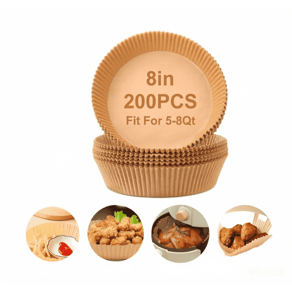 200 Pcs Air Fryer Liners, 8 inch Non-Stick Oil Resistant Parchment Paper, Disposable Round Airfryer Liner for 5-8QT Air Fryer, Baking