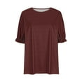 thumbnail image 2 of Olyvenn Teen Girls Cropped Tops Loose Fit Y2K Short T-Shirt Puff Sleeve Summer Casual Tee Top Women Cute Blouses 2025 Trendy Brown 14, 2 of 4