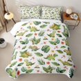 thumbnail image 2 of Feelyou Cute Watercolor Dinosaur Bed Spread Queen for Boys Girls, Tropical Floral Leaf Queen Coverlet Set, Green White, 3-Piece, 2 of 7