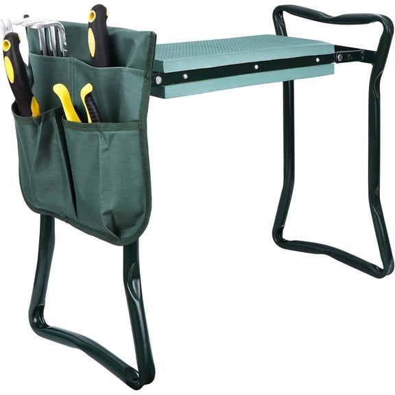 WJSP Folding Garden Kneeler Seat Garden Bench Stool with Handles, Multi-use Pouch, Heavy Duty Yard Gardening Chair with Soft Kneeling Pad,Green