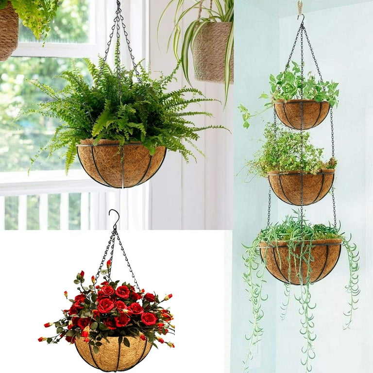 1 Pack 12 Inches Metal Hanging Planter Basket with Coco Fiber Liner, Round Wire  Plant Holder with Hanging Chain for Hanging Plant and Flower - Walmart.com