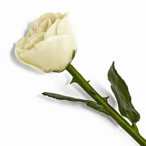 Lacquer Dipped Natural White Rose w/Green Leaves & Stem
