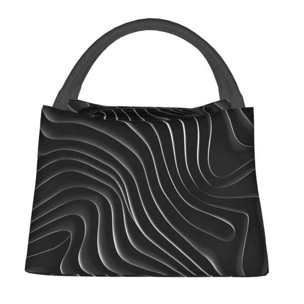 Fotbe Abstract Black And White Waves Bolsa Térmica Portátil con Estampado, Bolsa de Entrega de Alimentos Aislada, Bolsa Reutilizable de Gran Capacidad para Comidas y Supermercado