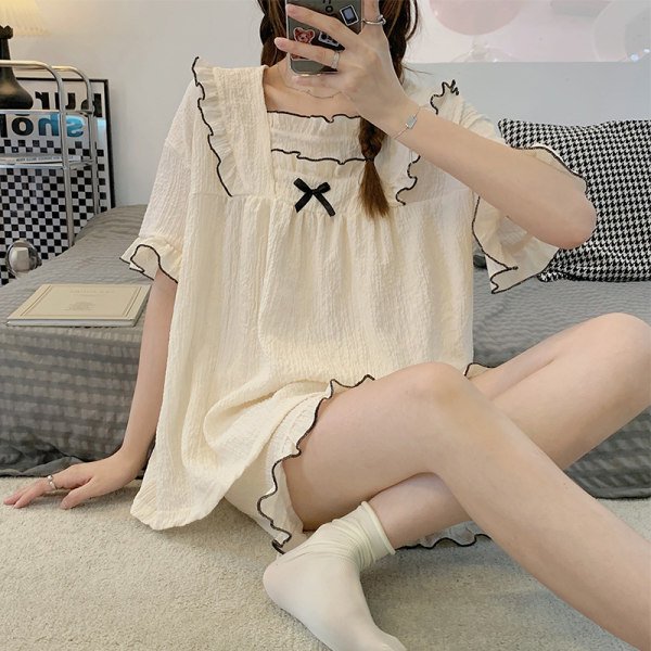 Pijama de verano estilo perezoso para niña dulce, de manga corta, color verde matcha, de seda con leche, para el hogar