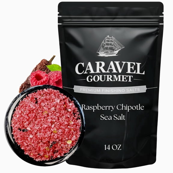 Raspberry Chipotle Sea Salt for Cooking & Finishing, Gluten-Free – 14 oz Refill Pouch by Caravel Gourmet
