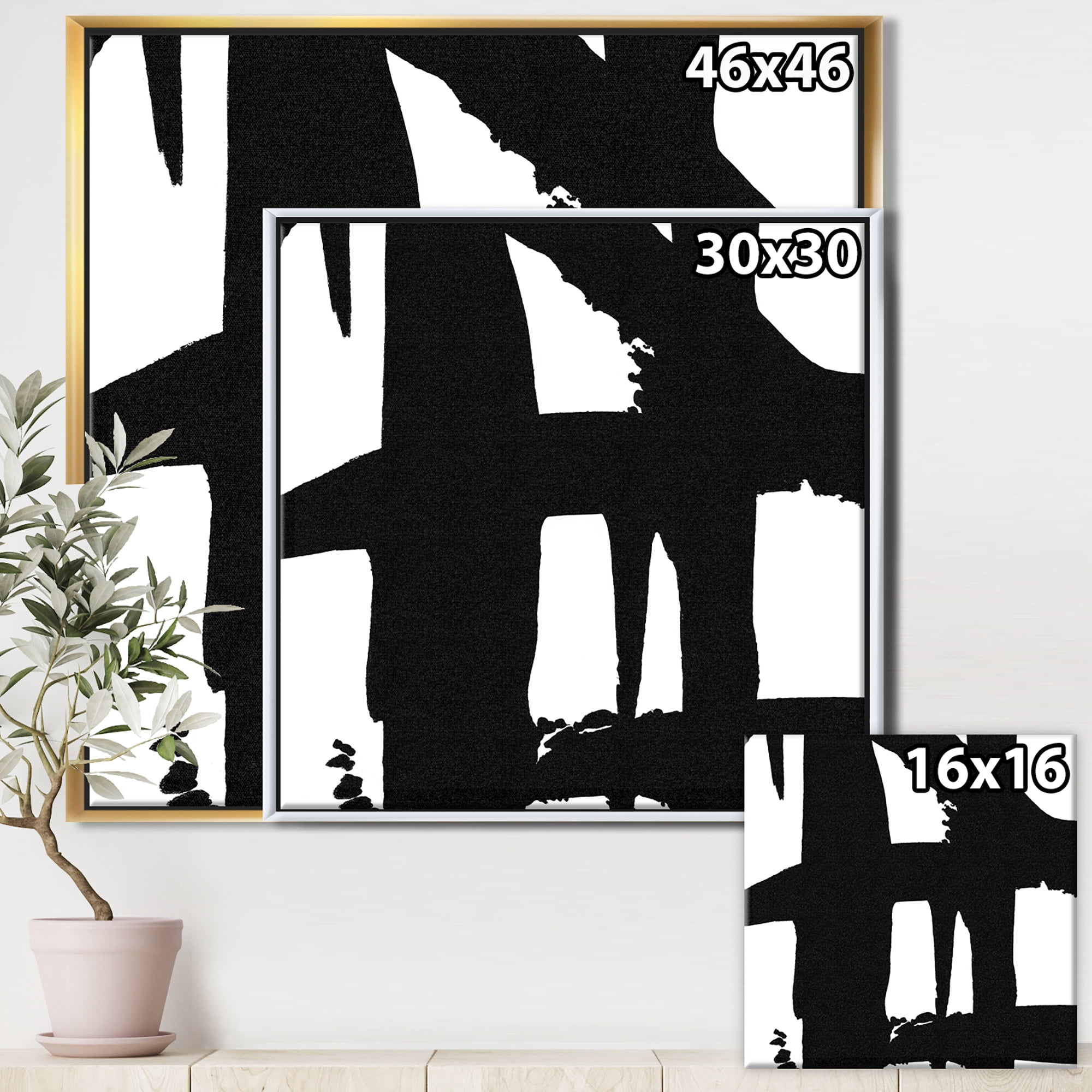 Designart ' Black & White Crossing Paths II ' Modern & Contemporary Framed Canvas