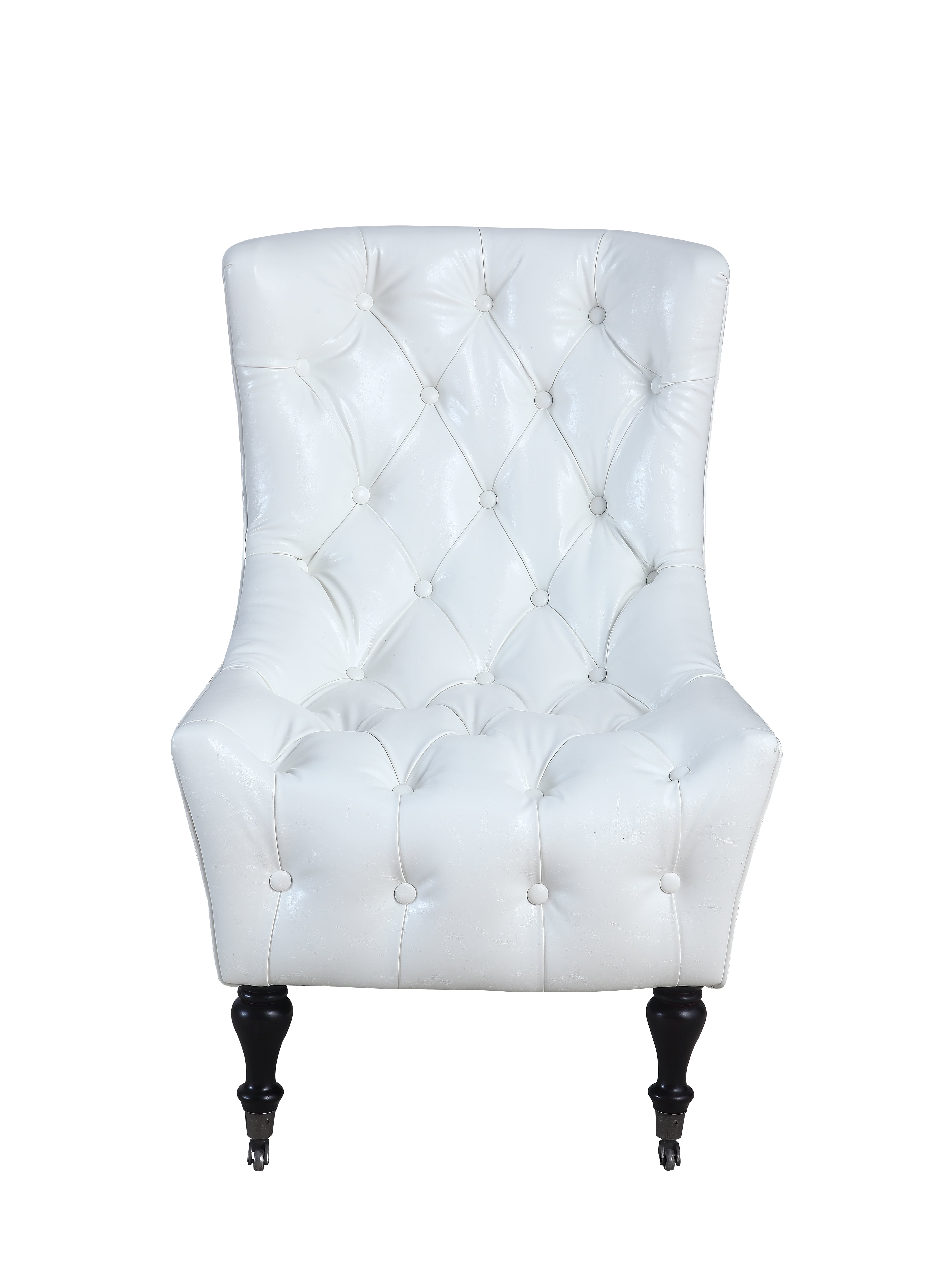 Classic White Faux Leather Tufted Armchair Accent Chair With Casters