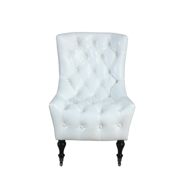 Classic White Faux Leather Tufted, White Tufted Chair On Caster Legs