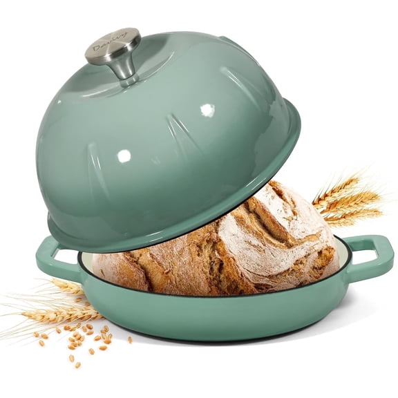 Davivy 5QT Enameled Cast Iron Dutch Oven Pot, Round Sourdough Bread Oven for Sourdough, Bread Pan with Sealing Lid & Dual Handles, Green