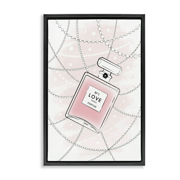 Stupell Industries Love Perfume & Pearls Beauty & Fashion Painting Black Floater Framed Art Print Wall Art, 17 x 25