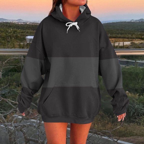 Xcmzpl Hoodies for Women Basic Color Block Hooded Sweatshirt Holiday Sweater Tops Dressy Casual Long Sleeve Blouses Fall Clothes
