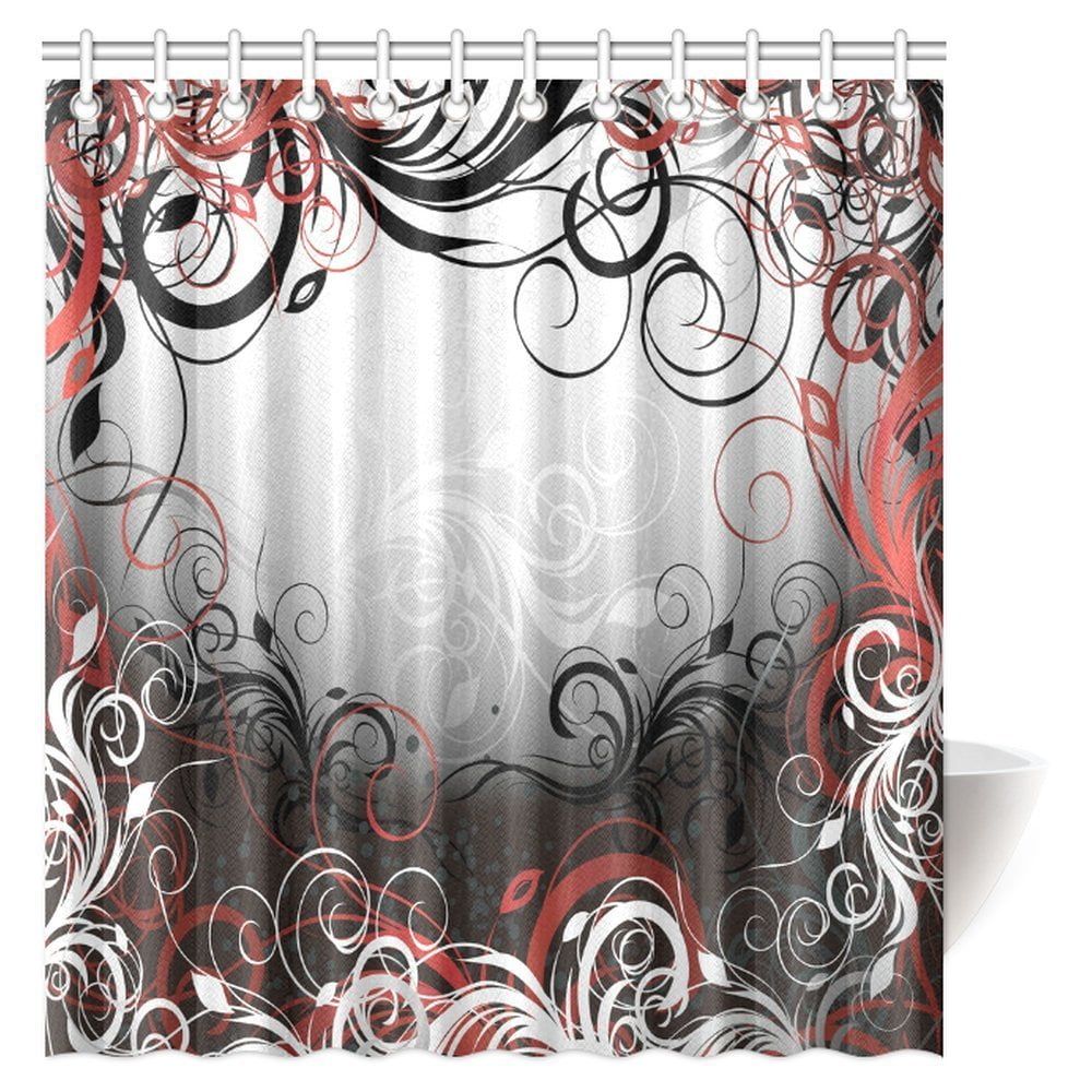 MYPOP Red and Black Shower Curtain, Mystic Magical Forest Inspired