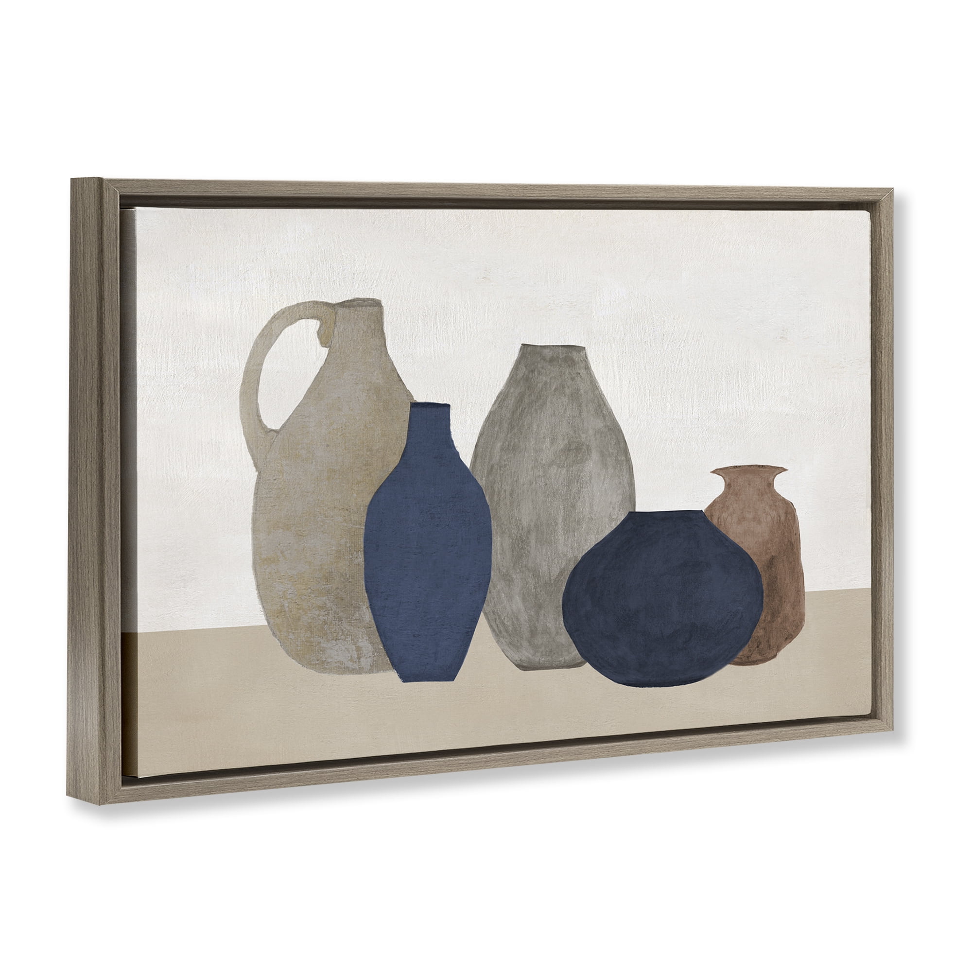 Stupell Industries Natural Hued Vases Abstract Painting Brown Floater Framed Canvas Art Print Wall Art, 31 x 21