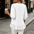 thumbnail image 6 of Qulqfy Cotton Shirts for Women Casual 3/4 Sleeve Solid Fall White Ruffle Hem Cute Pleat Scoop Neck Tshirts M, 6 of 8
