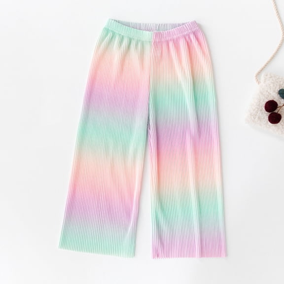 Rvasteizo Girls Solid Pants Wide Leg Crinkle Fabric Breathable Summer Kids Long Pants for 4-13 Years