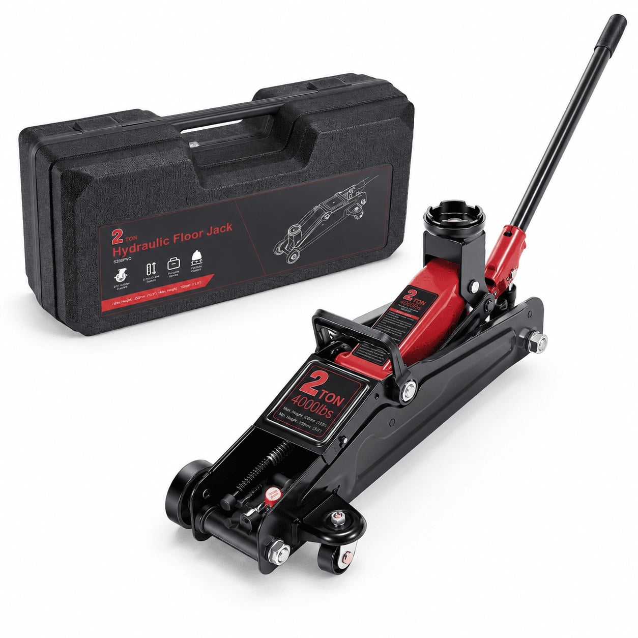 Fenbeli 2 Ton Low Profile Hydraulic Floor Jack  4000 lb Quick Lift Steel Trolley Jack for Sedans  Small SUVs  Golf Carts and Lawn Mowers  Red and Black