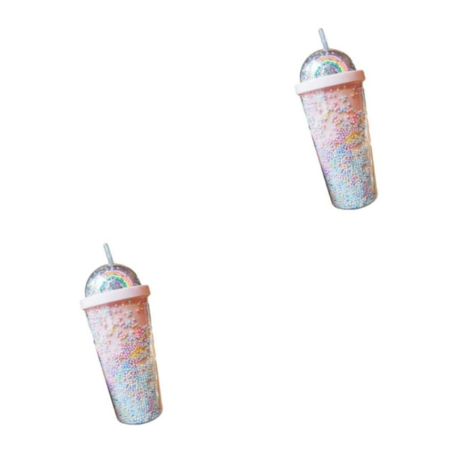 Toystoory Plástico Mantente hidratado Innovadora botella de agua arcoíris A prueba de fugas y elegante Bonito regalo Taza con tapa de paja rosa Rosa claro 550ml 2Conjunto
