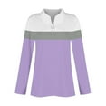 thumbnail image 4 of Lmnyox Women's Golf Shirts Quarter Zipper Long Sleeve Dressy Tops Lapel Collar Color Block Casual Blouses, 4 of 7