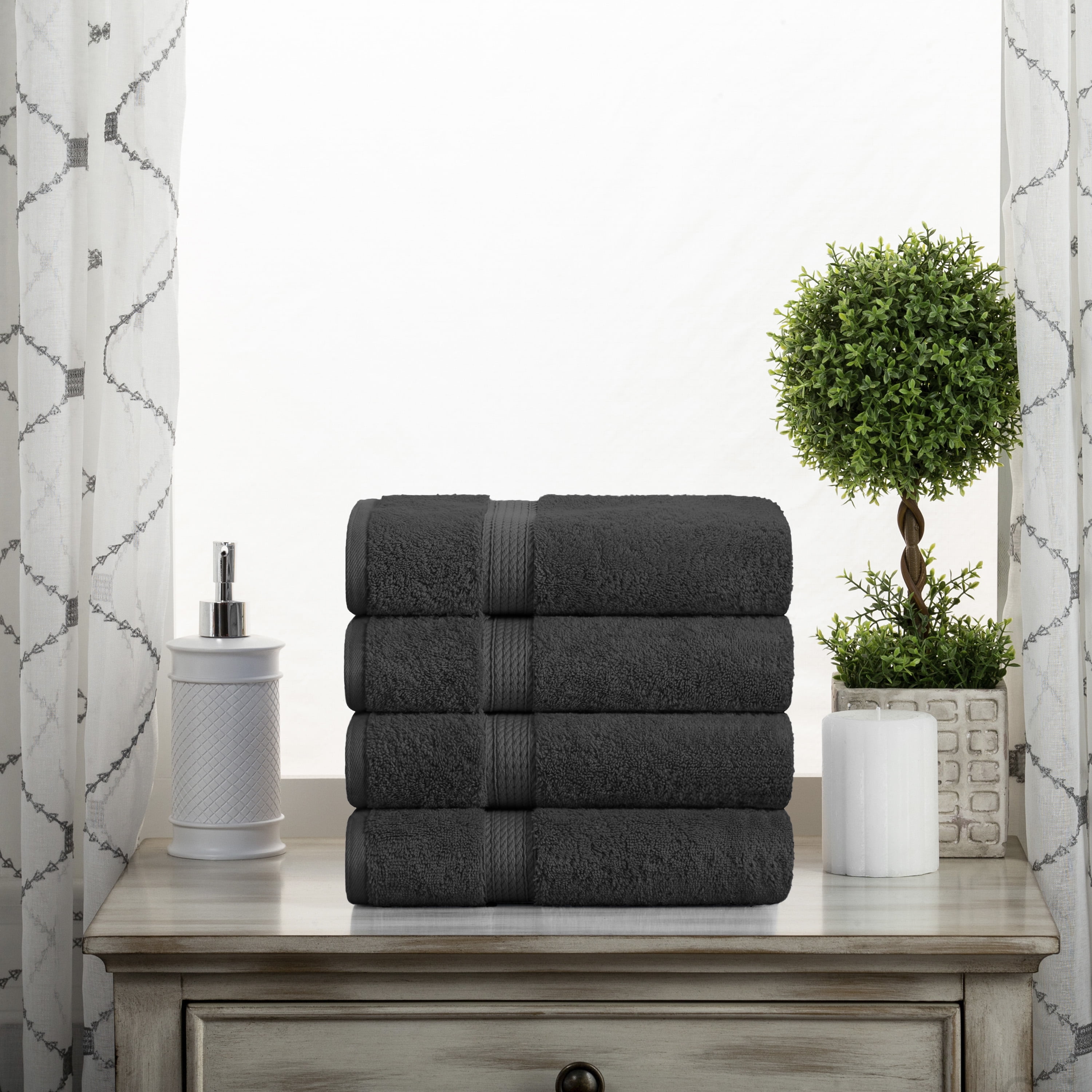 Superior Hymnia Egyptian Cotton Hand Towel Set, Charcoal
