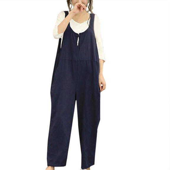 Lilgiuy Women Sleeveless Dungarees Loose Cotton Long Playsuit Jumpsuit Pants Trousers Alt Clothing Alternative Clothing