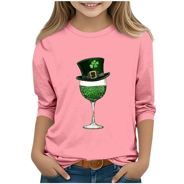 Blusas y camisas de manga larga y cuello redondo para niños con estampado del Día de San Patricio, manga 3/4/cuello redondo tres cuartos, parte inferior y superior para niños, parte superior de poliés