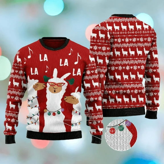 Llama Christmas Sweater Three Llamas Singing Christmas Red Sweater