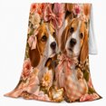 thumbnail image 2 of Three Cheerful Beagle Dogs Peach Bows Among Floral, Festive Pet Portrait Pattern, Warm Flannel Blanket for Living Room and Bedroom, Dog Lovers Christmas Gift, Pet Lover Home Decor, 2 of 9