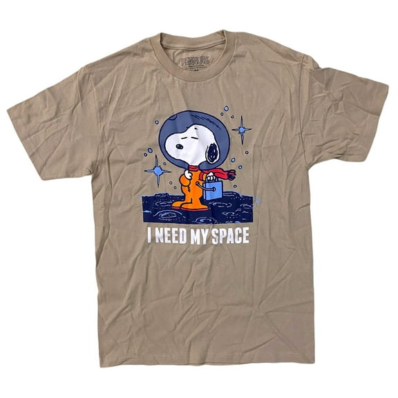 Peanuts Men's Officially Licensed Snoopy I Need My Space Graphic Tee T-Shirt (Medium, Khaki)