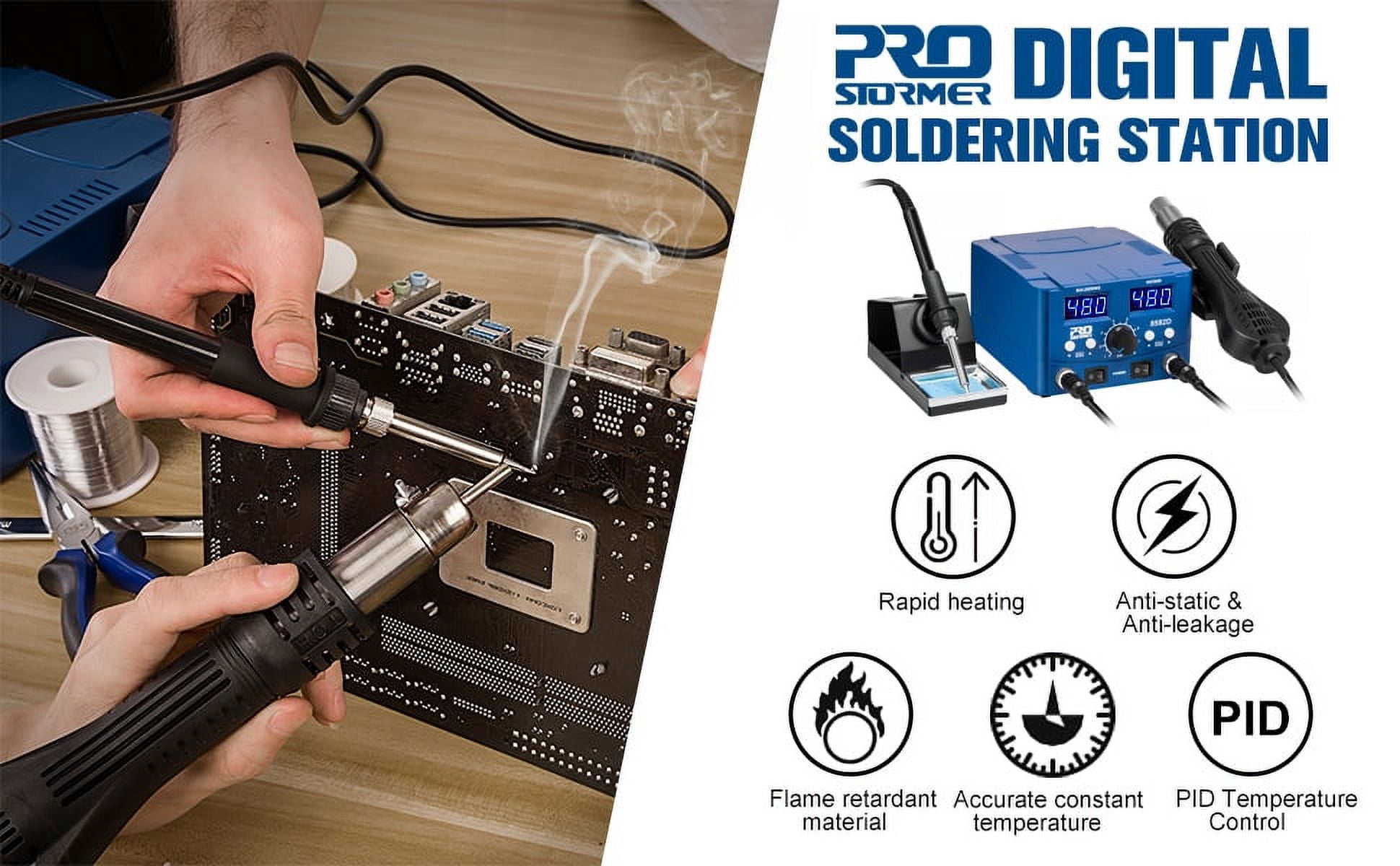 EXCITED WORK 800W Electric Soldering Station, 2 in 1 Electric Heat Gun LED Display Electric Soldering Iron Kit Workstation for Soldering Tools, Repair Soldering Kit