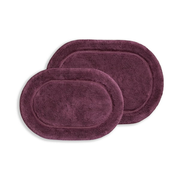 Cotton Solid 2Piece Plum Highly Absorbent NonSlip Oval Bath Rug Set