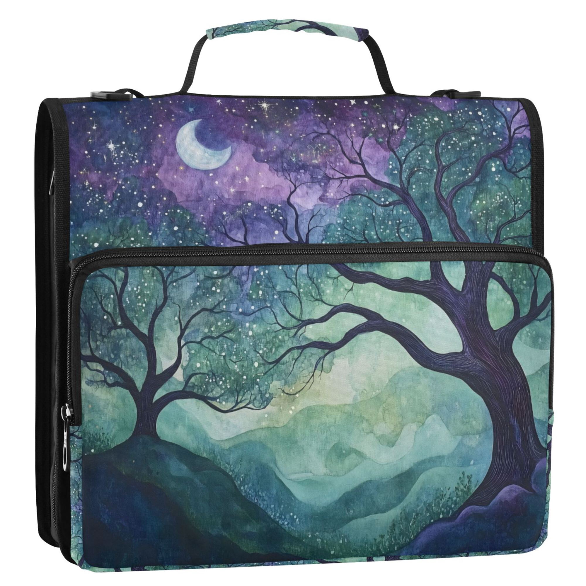 FORMRS Zipper Binder with Shoulder Strap 2-inch Ring 500 Sheet Capacity File Bag, Moonlight Forest
