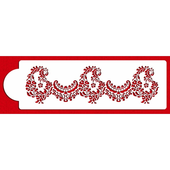 Designer Stencils C373 Alencon Lace Bottom Tier Cake Stencil, Beige/semi-transparent