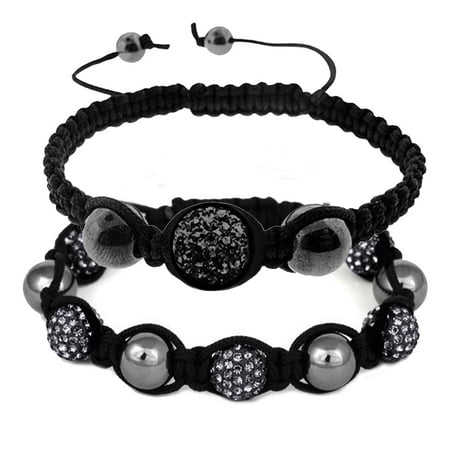 Bali Bead Bracelet BodyJ4You 2PCS Disco Ball Bracelets Beads Hematite Black Pave Crystals Iced Out Jewelry Gift Set ()