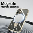 thumbnail image 5 of for iPhone 16 Magnetic Clear Case with All-inclusive Camera Lens Film [Compatible with MagSafe] Shockproof Plating Anti-yellowing Transparent Ring Kickstand Slim Phone Case,Gold, 5 of 7