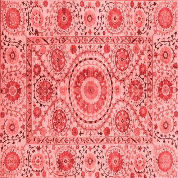Ahgly Company Machine Washable Indoor Square Abstract Red Modern Area Rugs, 6' Square