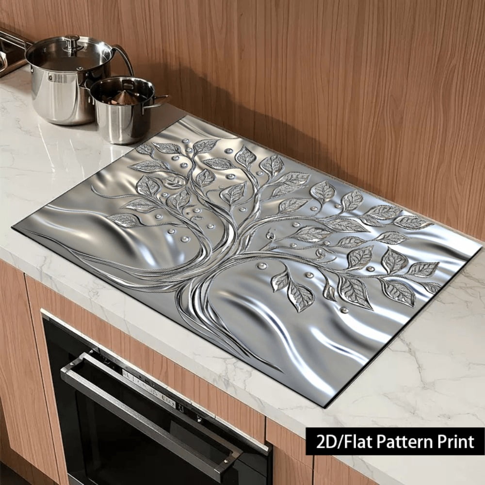 1 piece, stove panel and cooktop panel protection pad, 2D flat life tree pattern kitchen decorative countertop pad, suitable for stoves, washing machines, dryers, coffee machines, multi-functional ki